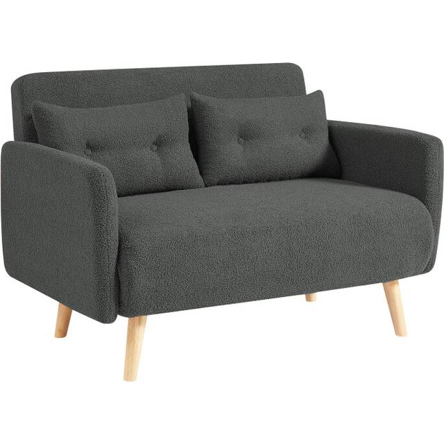 Roxy Modern 2-Seater Loveseat Sofa, Convertible Fold-out Sofabed, Borg Fabric, Wooden Legs - White