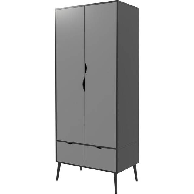 (Black Grey) 2 Door 2 Drawer Wardrobe with Scandi Legs Cupboard Hanging Rail 180cm