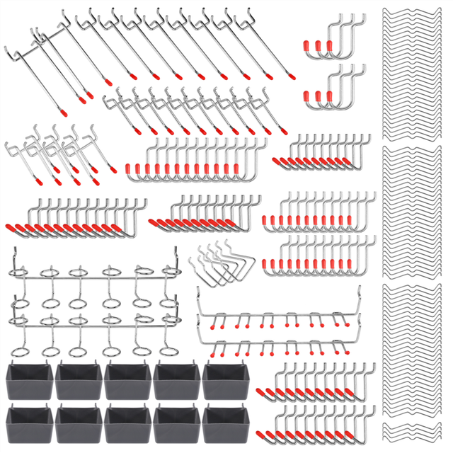 228 Pcs Pegboard Hooks Assortment with Metal Sets, Bins, Peg Locks for Organizing Storage System Tools