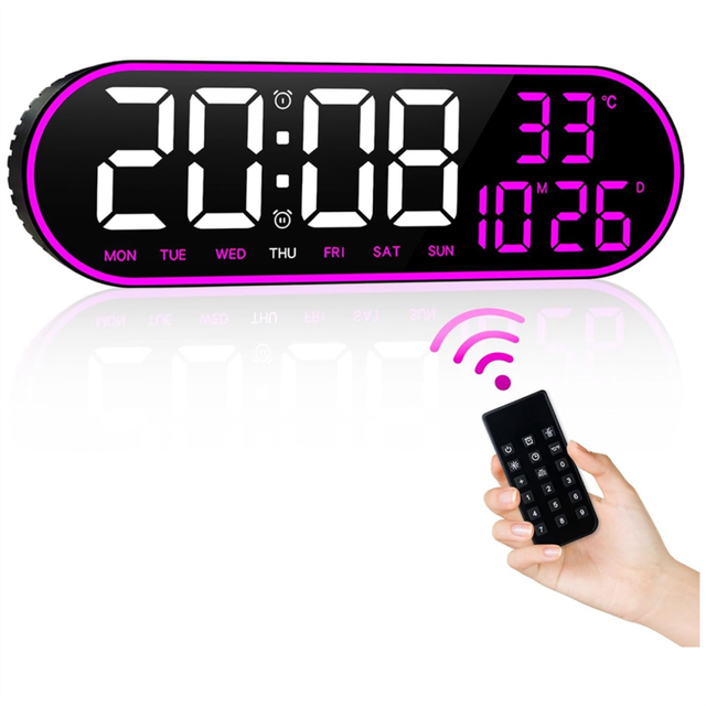 Digital Wall Clock Large Display, 15Inch Clock with Time Date Temp Week, Timer, 1Auto-Dimming, LED Digital Clock Blue