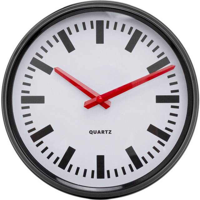 Retro Station Wall Mounted Clock | Black & Red Chunky Wall Clock | Round Metal Wall Hanging Clock - 23cm