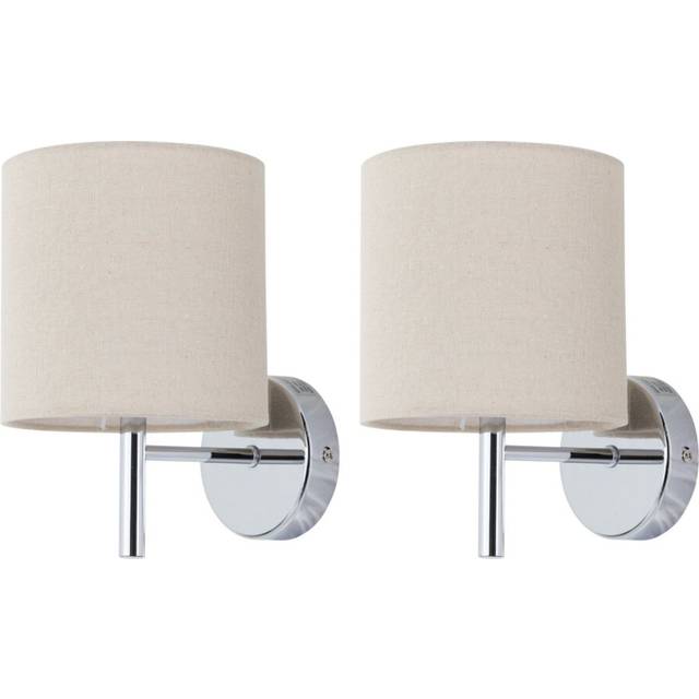 Set of 2 Brea - Chrome Wall Lights with Natural Linen Shade