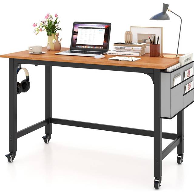 Mobile Computer Desk 120cm Home Office Desk w/ Storage Bag-Teak