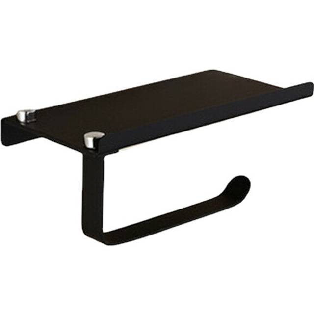 (Black) Wall Mounted Bathroom Toilet Paper With Phone Holder Rack Tissue Roll Stand Home