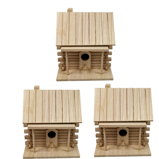 3X Bird House Wall-Mounted Wooden Nest Dox Box Cage Decoration Garden Ornament
