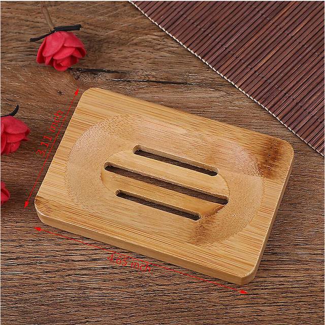(Rectangle, One size) Natural Bamboo Wood Bathroom Shower SoapTray Dish Storage Holder Plate Container