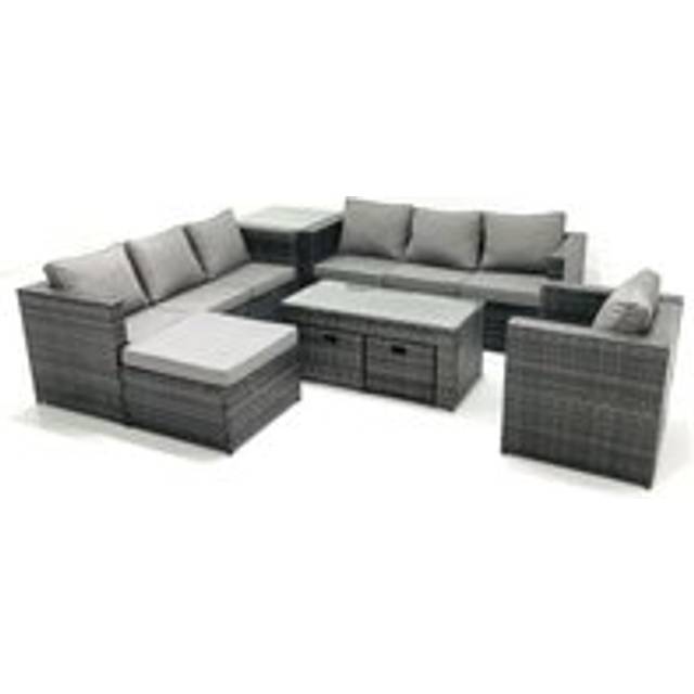 Outdoor Garden Furniture Set 10 Seater Rattan Sofa Set with Coffee Table 3 Big Footstools Armchair Side Table Dark Grey Mixed - One Size