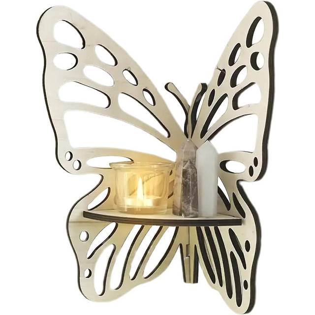 (White, One size) Butterfly Crystal Shelf, Wooden Butterfly Corner Shelf, Wall Corner Shelf Wood Floating Shelves Crystal Display Shelf Butterfly Wall