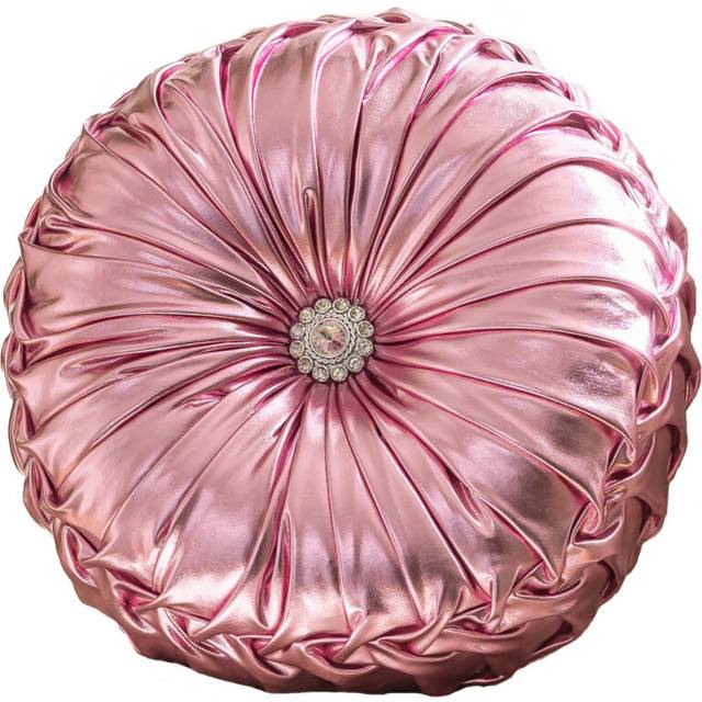 (Pink) Solid Color Sequin Round Pillow, Pumpkin Pleated Handmade Metallic Throw Pillows, Faux Leather Decorative Circle Floor Cushion for Home Decor