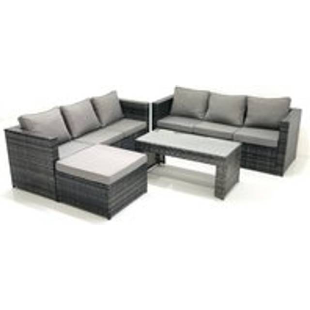Garden Outdoor Rattan Furniture Set with Sofa Coffee table Big Footstool Dark Grey Mixed - Fimous