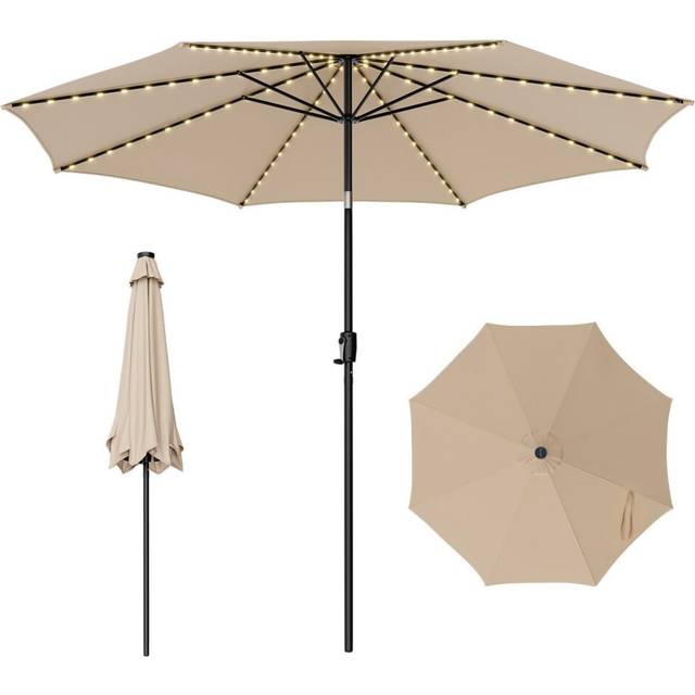 3m Garden Parasol Solar Powered LED Lights Patio Umbrella w/ Tilt Crank