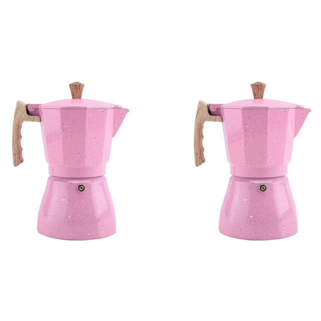 2X Latte Mocha Coffee Maker Italian Moka Espresso Cafeteira Percolator Pot Stovetop 300Ml Pink