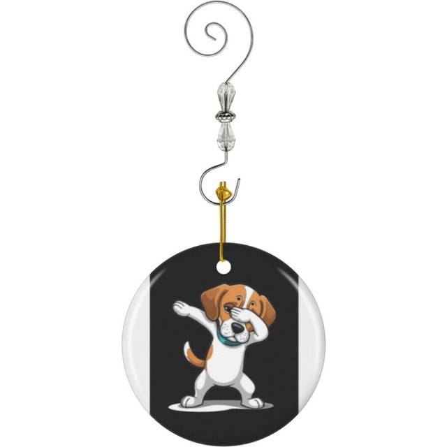 (Funny Dabbing Beagle Dog - Dab Dog Dance Dog_9090) Christmas Ornaments Ceramic with Crystal Hook Xmas Handmade Tree Decorations KeepsakeÂGifts Stock