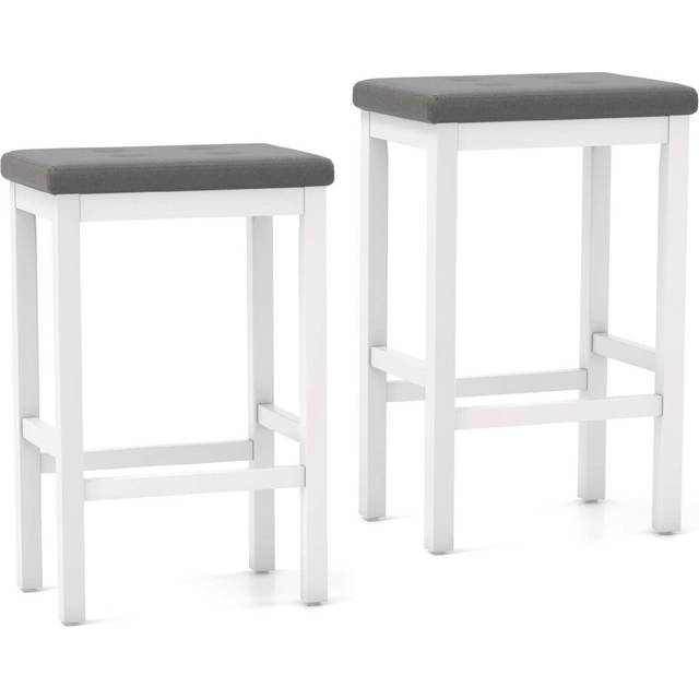 Set of 2 Bar Stools 61cm Counter Height Stool Kitchen Breakfast Stool-White