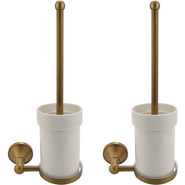 2X Antique Brass Bathroom Toilet Brush Set Holder Brush with Ceramic Cup