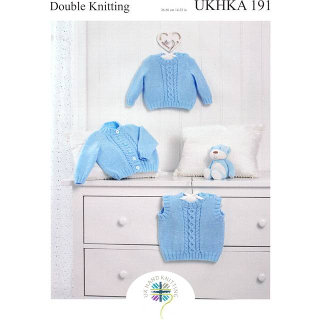 UKHKA 191 DK Knitting Pattern Baby Sweater Cardigan Slipover
