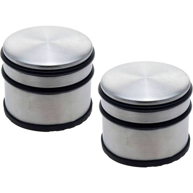 Pack of 2 stainless steel doorstops | heavy duty silver metal door stops - 9x8cm