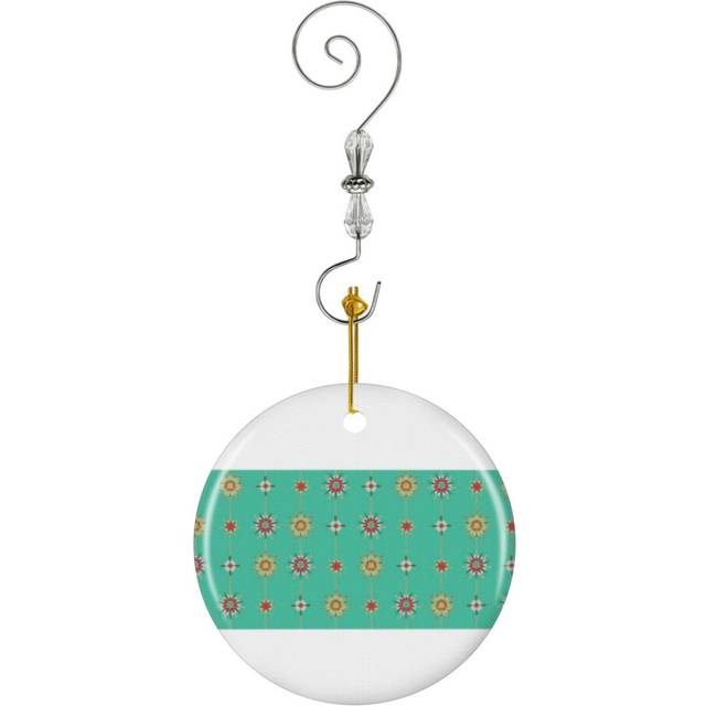 (Retro Modern String Of Christmas Star Baubles On Jade Green_9495) Christmas Ornaments Ceramic with Crystal Hook Xmas Handmade Tree Decorations Keepsa