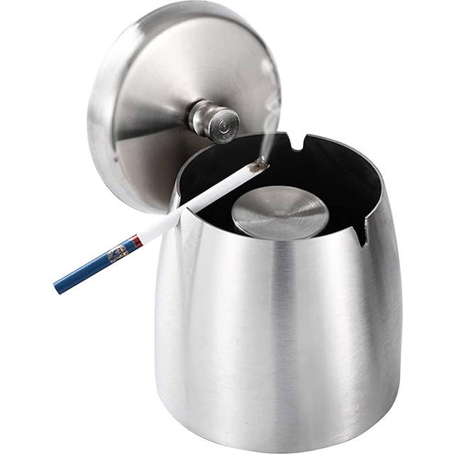(As show, One size) Large Outdoor Ashtray With Lid, Stainless Steel Ash Tray Sets For Weed, Metal Windproof Ashtrays For Cigarettes, Smokers, Desktop