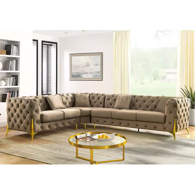 (Mink, 6 Seater Right Hand Facing) SNOOZE Online Chesterfield 3 and 2 Seater Sofa Sets, Corner Sofas For Living Room, Upholstered Plush Fabric 3 Seate