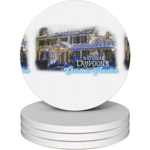(Christmas Vacation=1605) Ceramic Coasters Set of 4 Xmas for Drink Wine Beer Bar with Cork Base Housewarming Birthday Christmas Gift