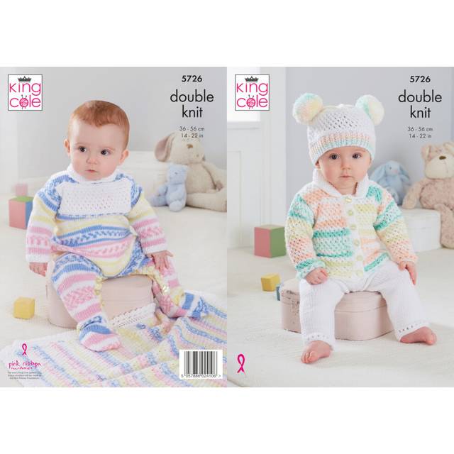 Cardigan, Trousers, Hat, Onesie and Blanket in King Cole Cherish DK and Cherished DK (5726)