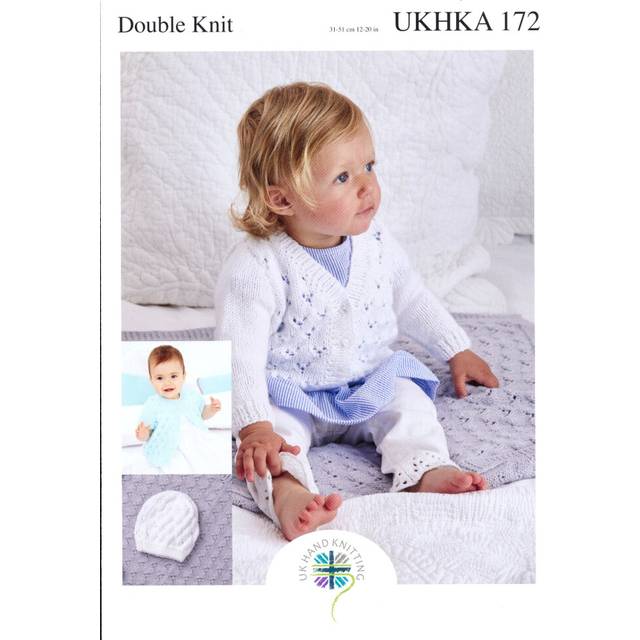 UKHKA 172 DK Knitting Pattern Baby Cardigan Blanket & Hat