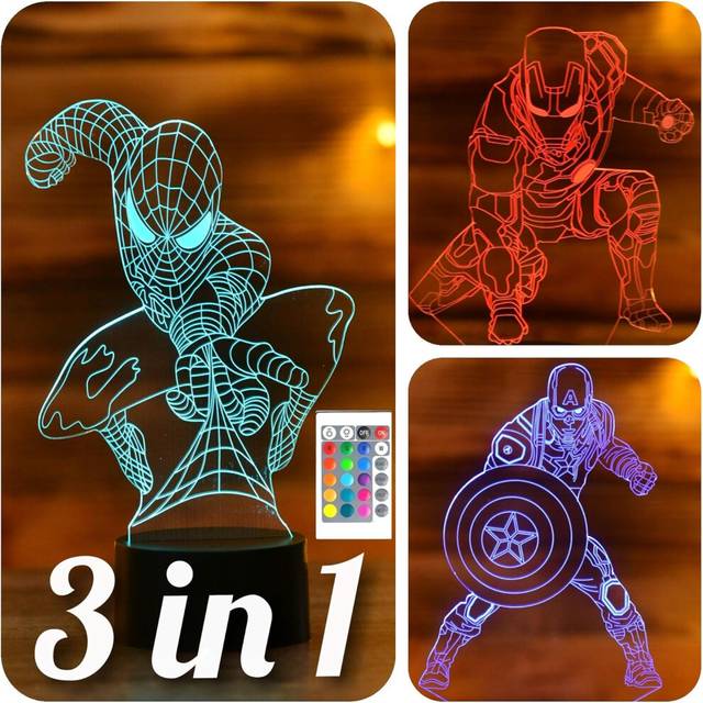 3in1-3D Illusion Kids Night Light-16 Colors with Remote-Led Table Lava Lamp-Superhero Toy for 3 4 5 6 7 8 9 Age Kids(3in1)