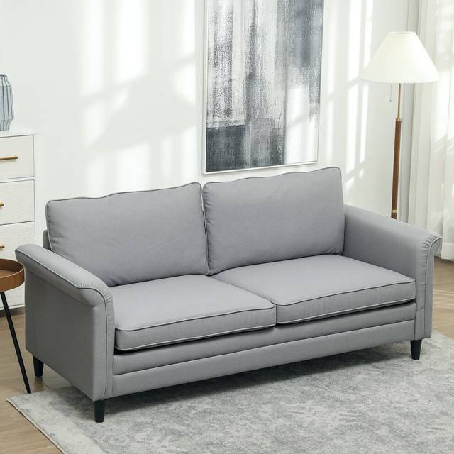 Modern 3 Seater Sofa for Living Room, Fabric Couch Settee, Grey - Homcom