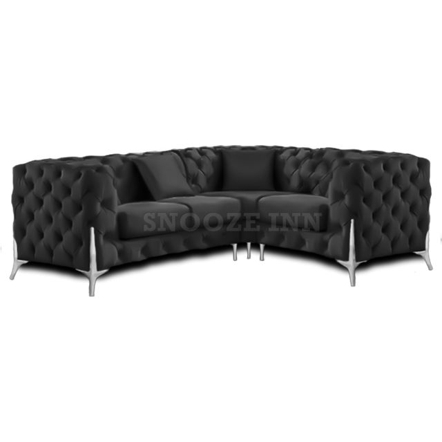 (Black, 4 Seater Left Hand Facing) SNOOZE Online Chesterfield 3 and 2 Seater Sofa Sets, Corner Sofas For Living Room, Upholstered Plush Fabric 3 Seate