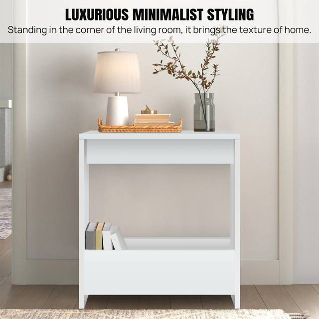 Slim End Table for Small Spaces with Magazine Rack for Living Room, Bedroom, Sofa