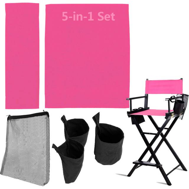 STAY GENT 5 in 1 Accessories Set for Makeup Artist Chair  (not Including Chair) Deep Pink Replacement Cover Canvas  2 Portable Side Storage Bags and H