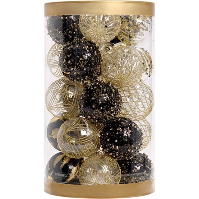 25 Pieces Christmas Ball Ornaments Home Party Decors Christmas Tree Hanging Pendant with Storage Box for Decoration-Color-black gold