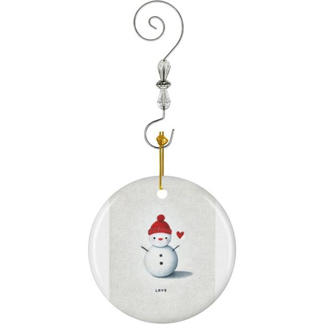 (Cute Little Snowman With Love Heart, For Special Person, Unique_6659) Christmas Ornaments Ceramic with Crystal Hook Xmas Handmade Tree Decorations Ke