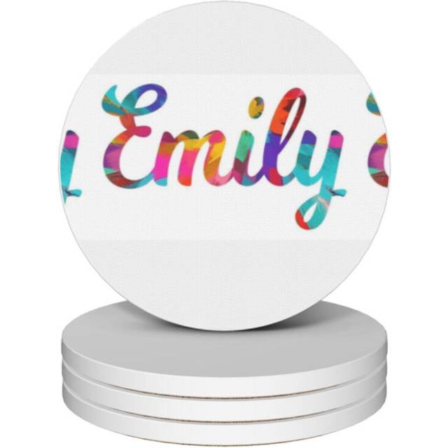 (Emily Abstract Painting Girl's Name=4686) Ceramic Coasters Set of 4 Xmas for Drink Wine Beer Bar with Cork Base Housewarming Birthday Christmas Gift