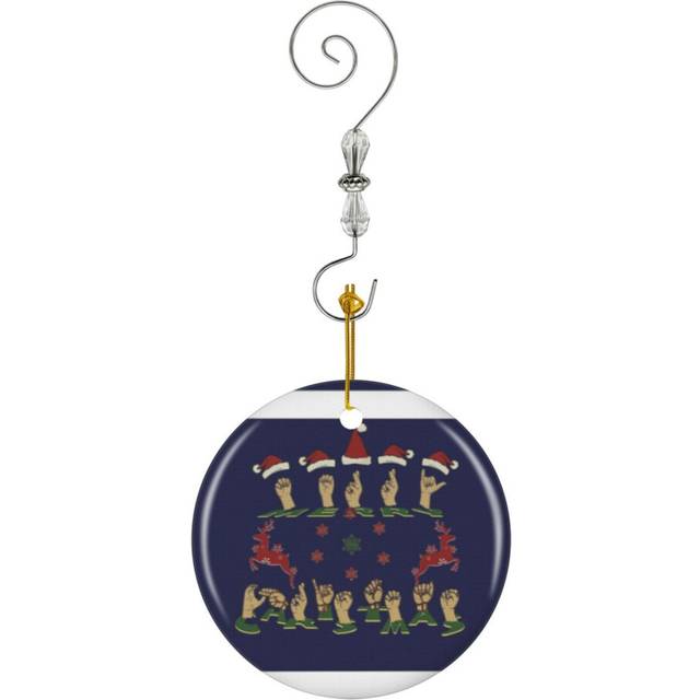 (Merry Christmas ASL, American Sign Language Christmas Gift-5792) Christmas Ornaments Ceramic Charm with Hook Crystal Handmade Xmas Tree Decorations K