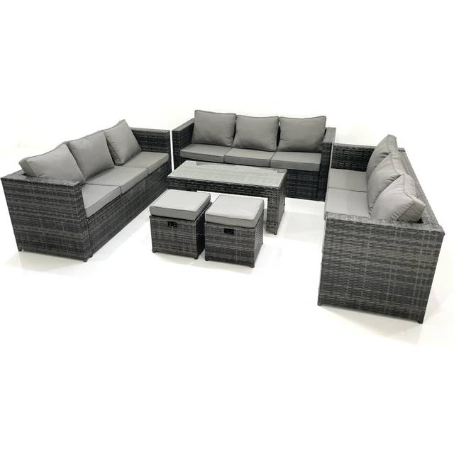 Outdoor Garden Furniture Set 11 Seater Rattan Sofa Set with Coffee Table 2 Small Footstools Dark Grey Mixed - One Size