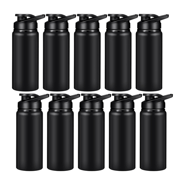 10 Pieces Water Bottle 600ml Reusable Bottles Snap Lid for Gym Sports Camping Hiking Fishing Black