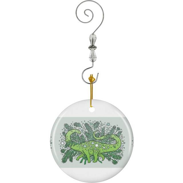 (Evergreen Apatosaurus Dinosaur Cosmic Festive Art-7290) Christmas Ornaments Ceramic Charm with Hook Crystal Handmade Xmas Tree Decorations KeepsakeÂ
