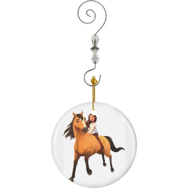 (Kids DreamWorks Spirit Riding Free - Lucky Spirit-1858) Christmas Ornaments Ceramic Charm with Hook Crystal Handmade Xmas Tree Decorations KeepsakeÂ