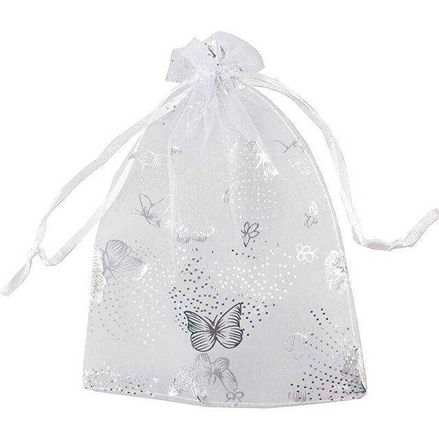 100Pcs 9X12cm Butterfly Organza Jewelry Gift Pouch Favor Bags White