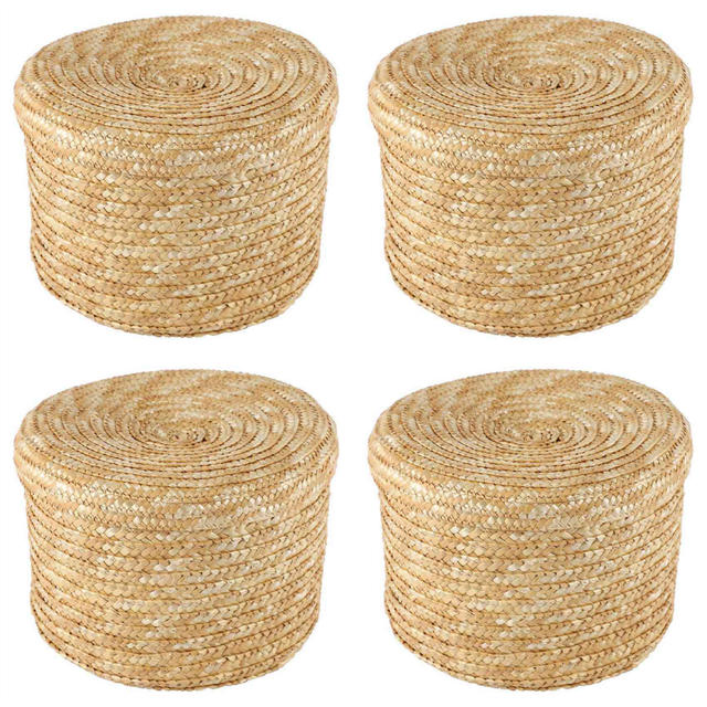 4X Wheat Straw Woven Basket Storage Innovative Rustic Natural Brown Decorative Basket(Large )