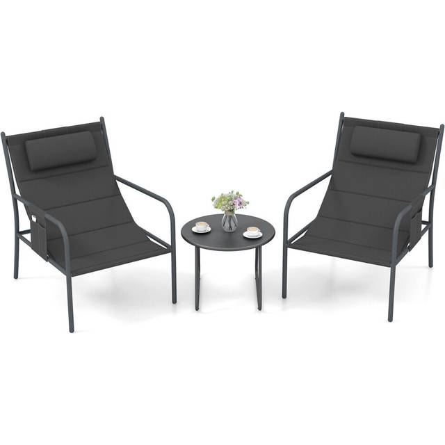 3 Piece Outdoor Bistro Set Patio Metal Chair & Coffee Table Set