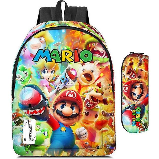 (Colour, One size) Anime Super Mario Bros Printed School Backpack Bags Laptop Bag Pencil Case Kids Gifts