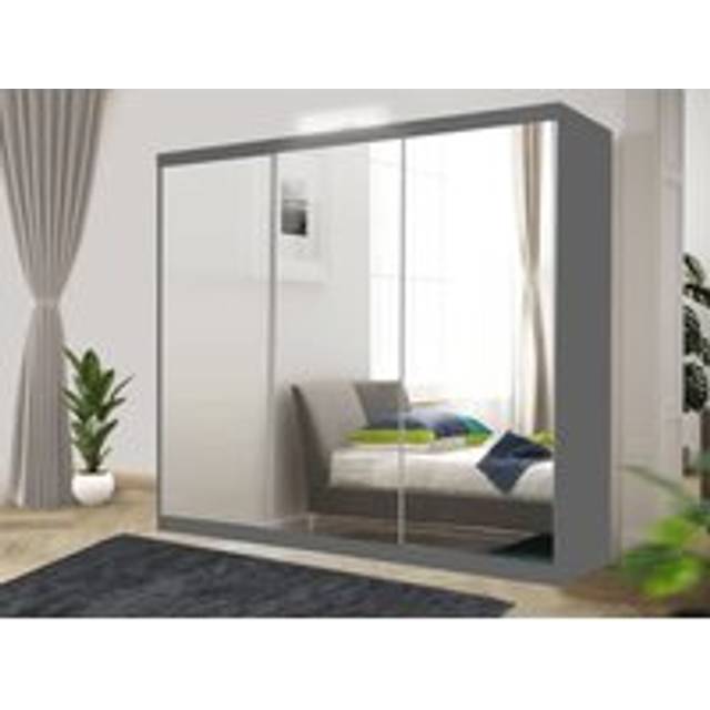 Bedroom Sliding Wardrobe with LED- wardrobe- Mirror Wardrobe -250 x 216 cm - Grey - One Size