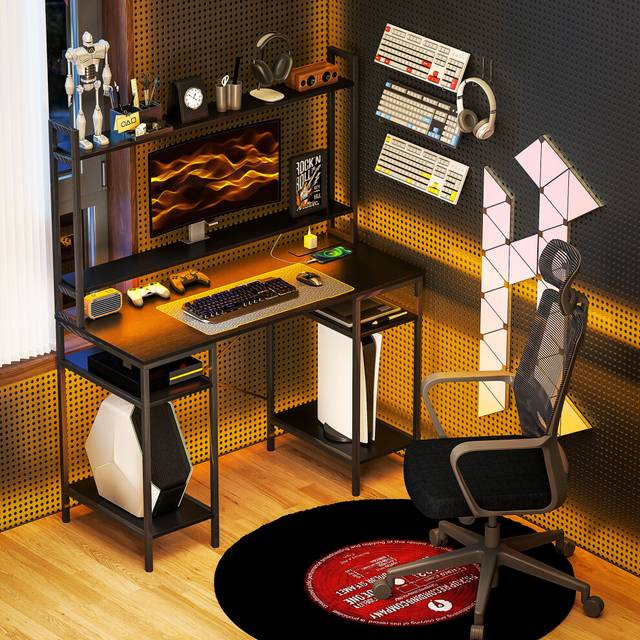 HOMCOM Computer Desk Home Office Desk with Monitor Stand