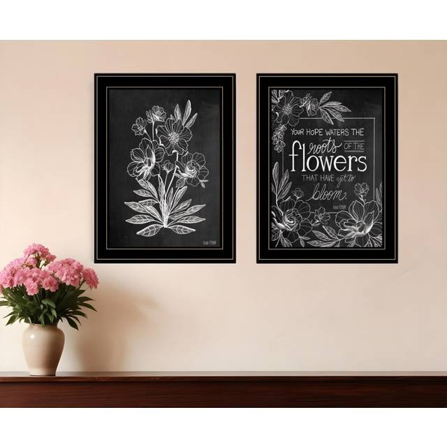 Set Of Two Vintage Flowers in Bloom Black Framed Print Wall Art