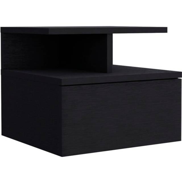 12 Black One Drawer Faux Wood Floating Nightstand