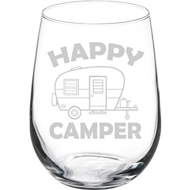 MIP Wine Glass Goblet Happy Camper 17 oz Stemless