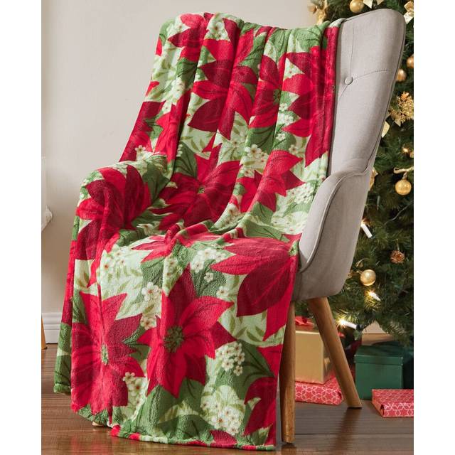 Holiday Poinsettia Decorative Throw Blanket: Soft and Comfy Fleece Chr